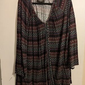 Chelsea & Violet Women's Long Sleeve Printed Button-Front Top - Black/Multi